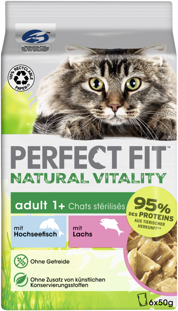 PERFECT FIT Katzen-Nassfutter Natural Vitality Adult 1+ Hochseefisch + Lachs